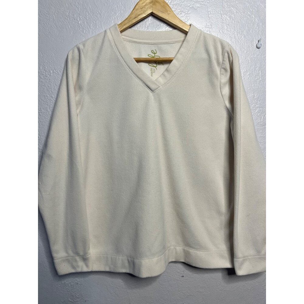 2 Made for Life Women's Medium Sweatshirts Lightweight V-Neck Cream Red Long - Picture 3 of 13